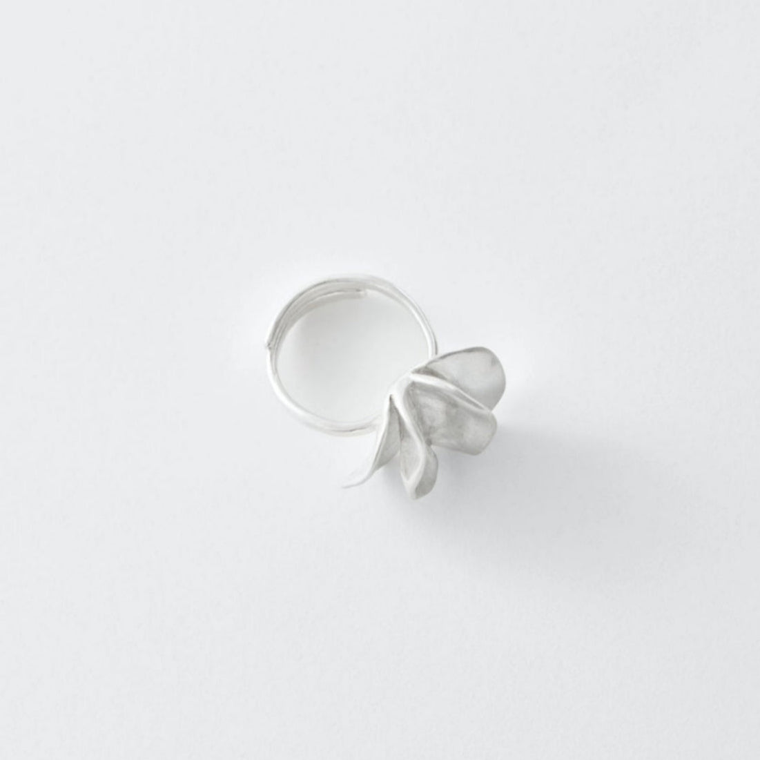 Silver ring on a light gray background