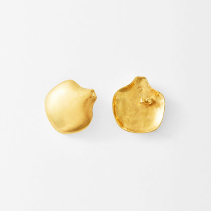 Pair of gold earrings on a light gray background