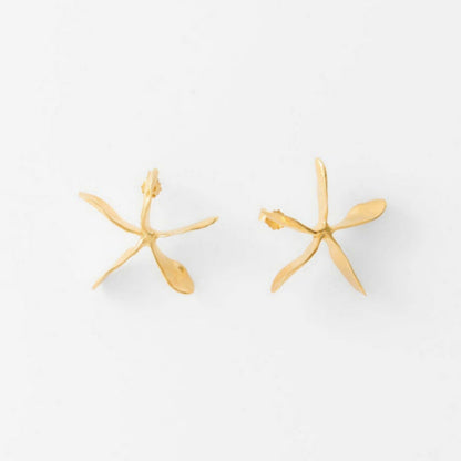 Pair of gold earrings on a white background